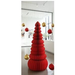 47” Tall Large Christmas Cardboard Tree Honeycomb 3D Red New Sturdy VTG Style